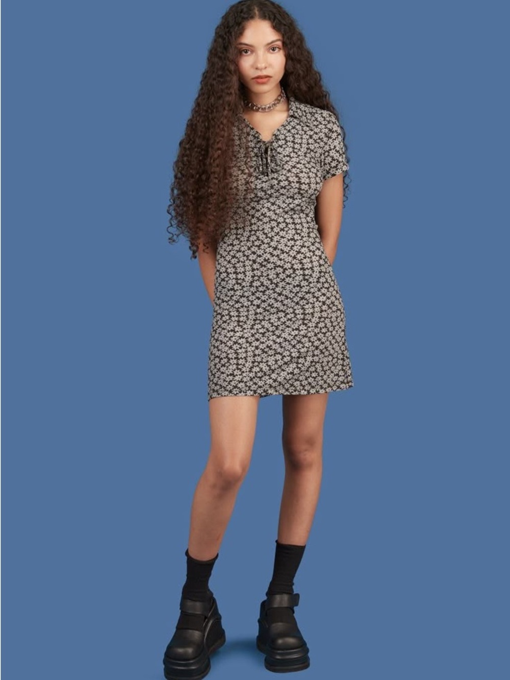 UNIF Corin Daisy 90’s Mini Dress – Black/Gray – Size Small